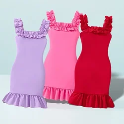 Teen Girl Slip Dress Kids Girls Clothes 8 9 10 11 12 Years Old Summer Casual Fashion Raffled Bobycon Birthday Children Dresses