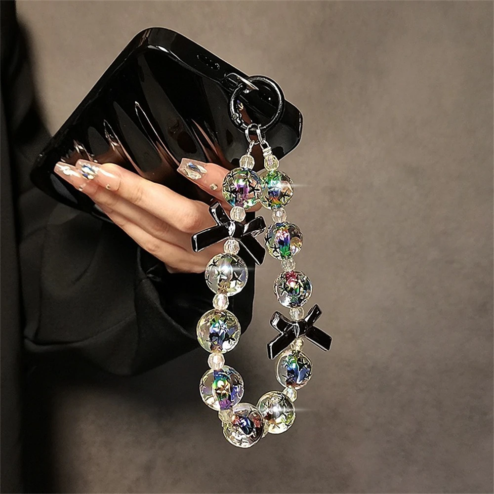 

Прозрачная цепочка для телефона с блестящей звездой и 3D бантом для iPhone xiaomi, ремешок с защитой от потери цепи, подвесной декор, брелок для ключей, шнур, ремешок