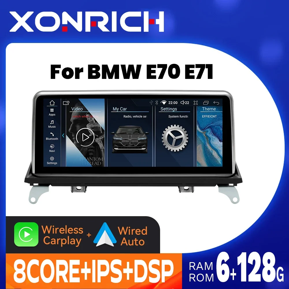 XONRICH 6GB 128GB Carplay Android 12 Car Navigation For BMW X5 E70 X6 E71 2007-2014 CCC CIC Auto GPS IPS 10.25