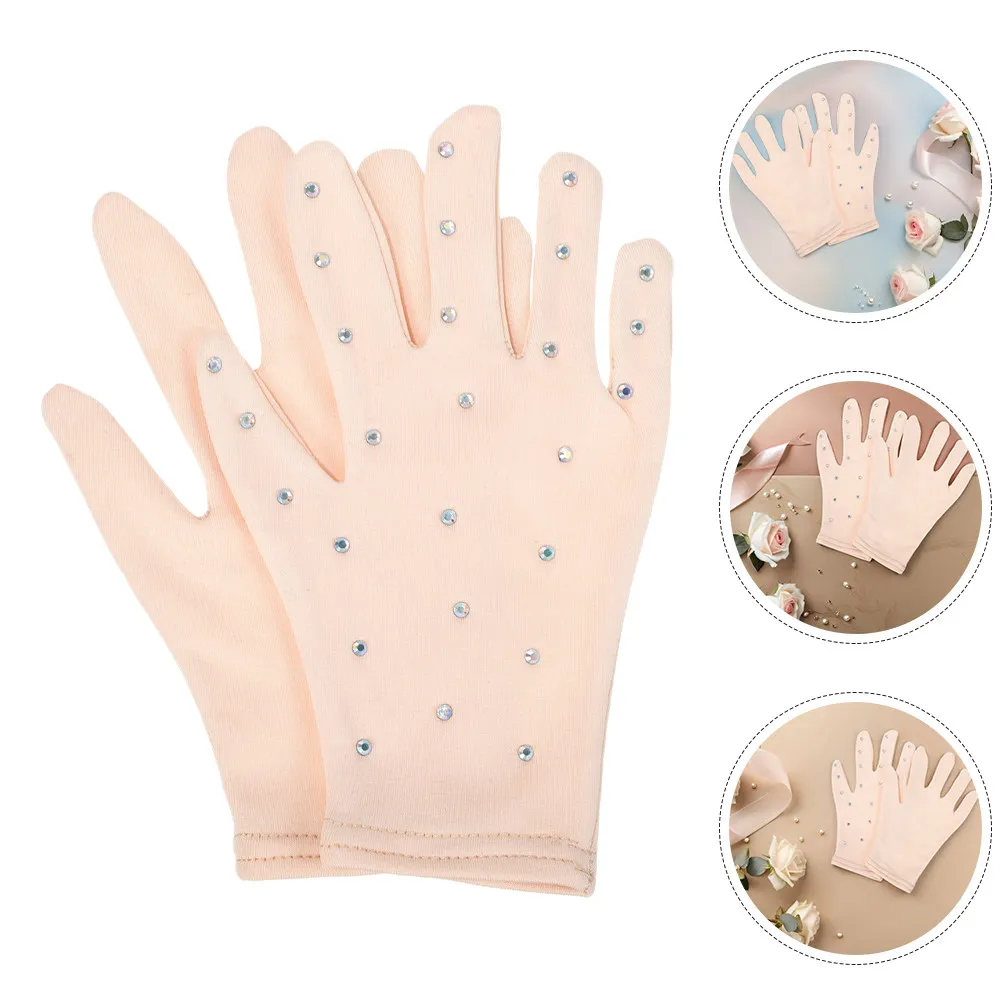 

1Pair Rhinestone Figure Skating Gloves Women Opaque Stretch Performance Dance Ice Skating Stage Gloves Party Performance