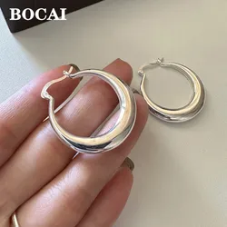 BOCAI New 100% S925 Silver Clip Earrings Jewelry Fashionable Crescent Earrings Simple Women's Ear Clipss Wholesale