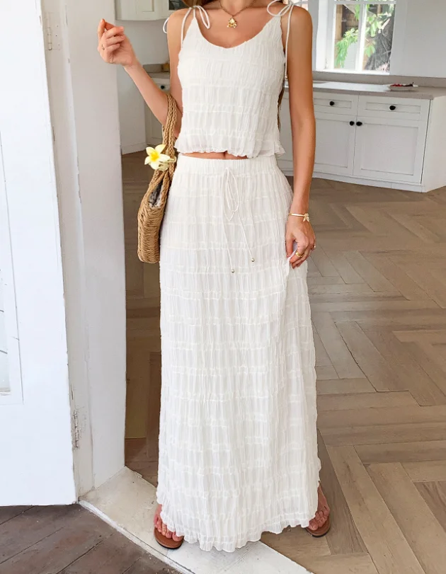 

Элегантные комплекты из 2 предметов для женщин, стиль отдыха, пляжная юбка на подтяжках, атмосферный комплект из двух предметов