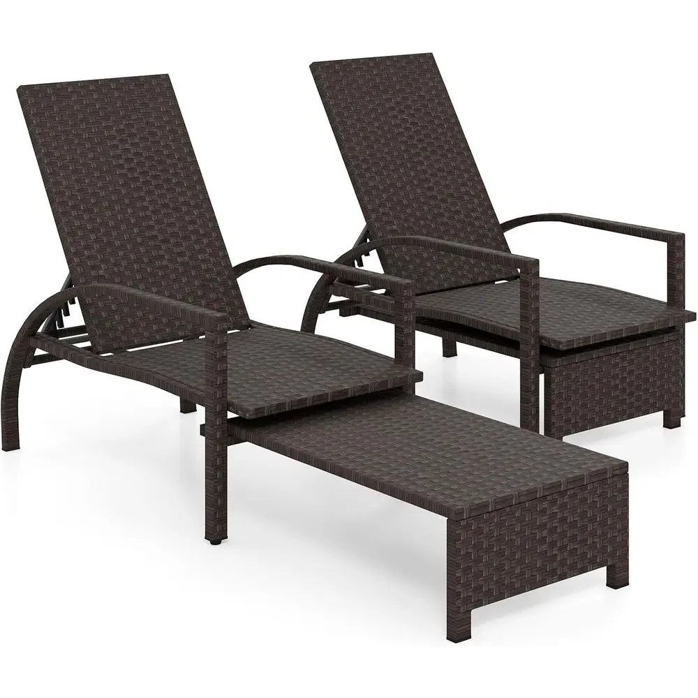 

2-Piece Outdoor Rattan Chaise Lounge Set with Retractable Ottoman and Adjustable Backrest for Patio, Poolside Relaxation