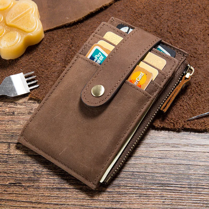 

Retro Crazy Horse Leather Card Bag Multi-Card Position Multi-Function Buckle Zipper Coin Purse Bank Card ID Card Set Spot