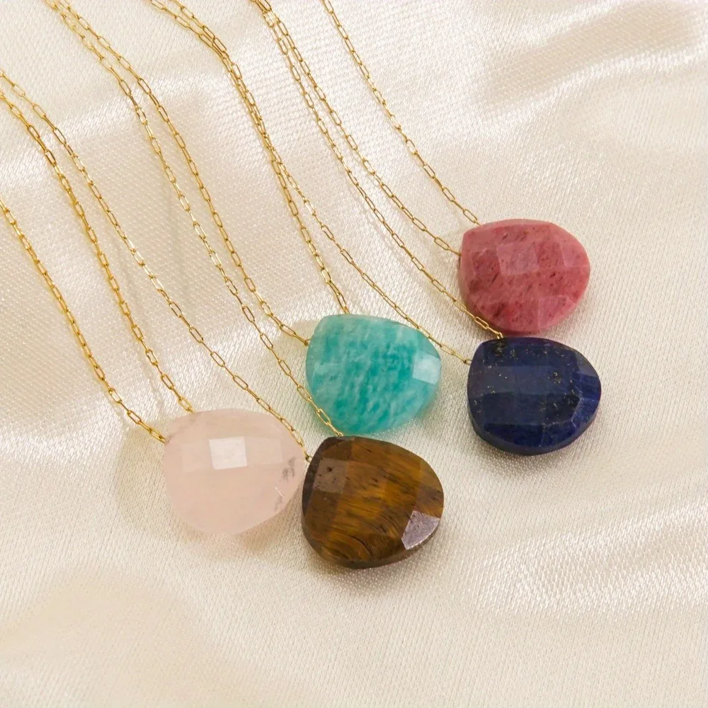Simple Water Drop Natural Stone Pendant Stainless Steel Clavicle Chain Collars Necklaces For Women Jewelry Gifts Natural Crystal