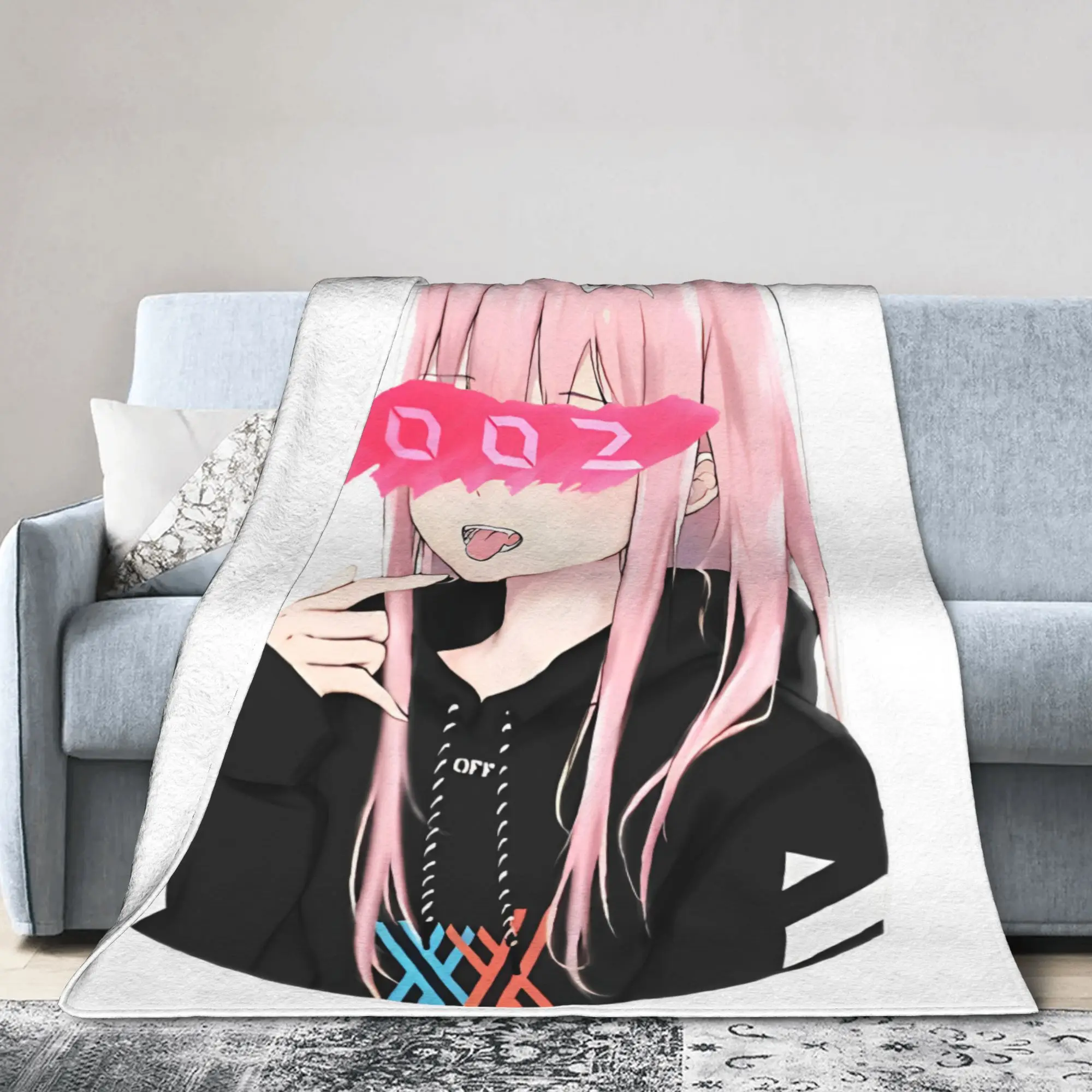Zero Two 002 Blankets Flannel Anime Girl Lightweight Thin Throw Blankets for Home Couch Bed Rug