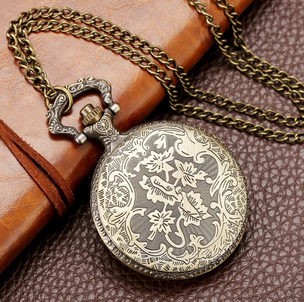 Bronze 12 Zodiac Signs Ancient Tiger Animal Quartz Pocket Watch Antique Chinese Collections Birthday Necklace Gift for Men Women