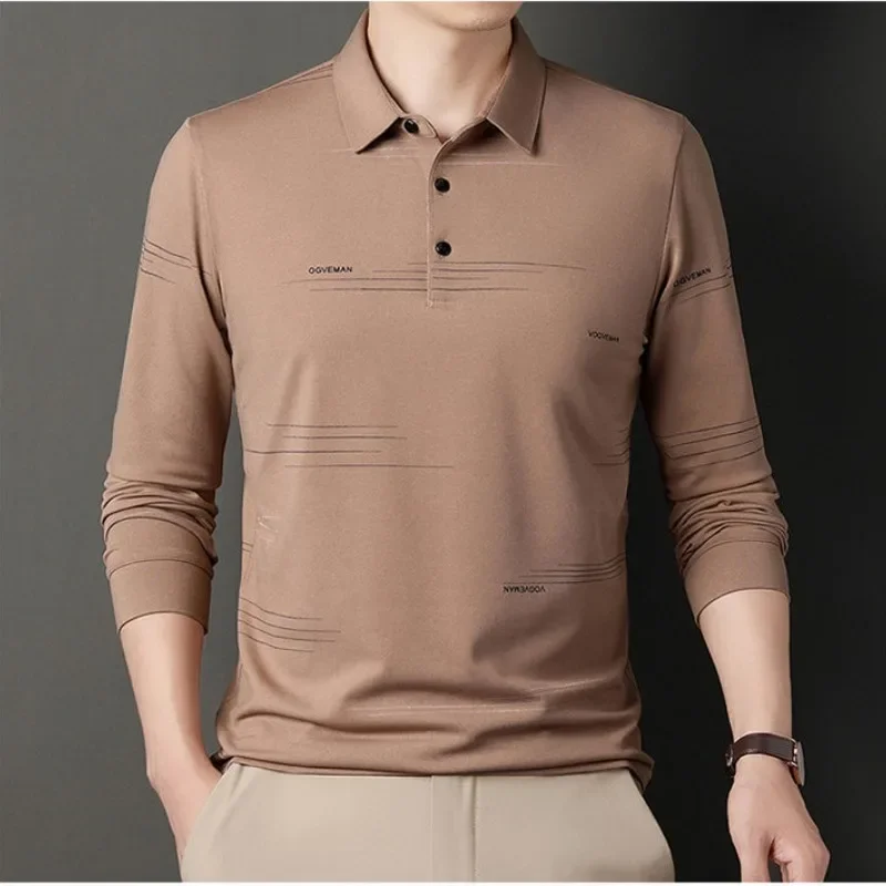 

Spring and Autumn Men's Cotton Fashion Polo Shirt Polo Collar Long Sleeve T-shirt British Street Dress Button Formal Tops WT23