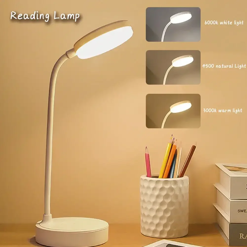 Portable LED Desk Lamp Eye Protection 3 Modes Dimming for Bedroom Bedside USB Plug in Touch College Student Book Readin Lamp