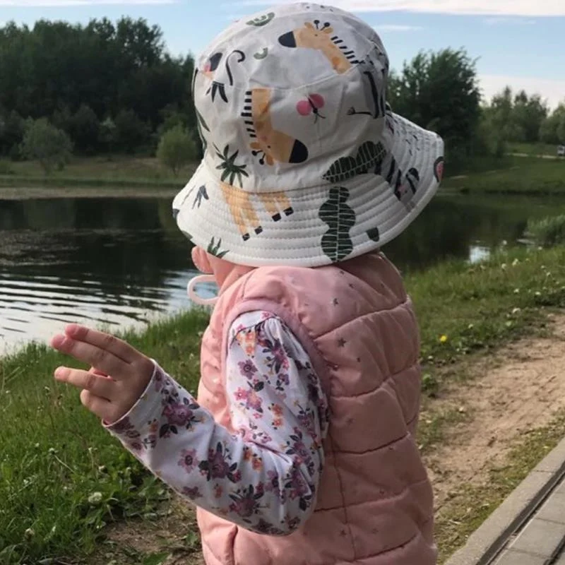 Sombrero panamá de dibujos animados para bebés y niñas, gorro de pescador para bebés, sombrero de cubo UV para exteriores, gorros para niños pequeños, verano, otoño