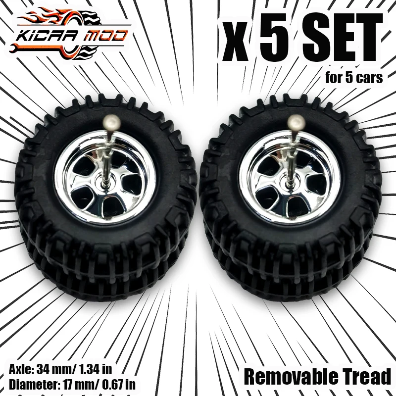 1/64 All terrain Wheels with Detachable Rubber Tires Model L for Model Cars Refiting Parts for Hotwheels (5 Sets)