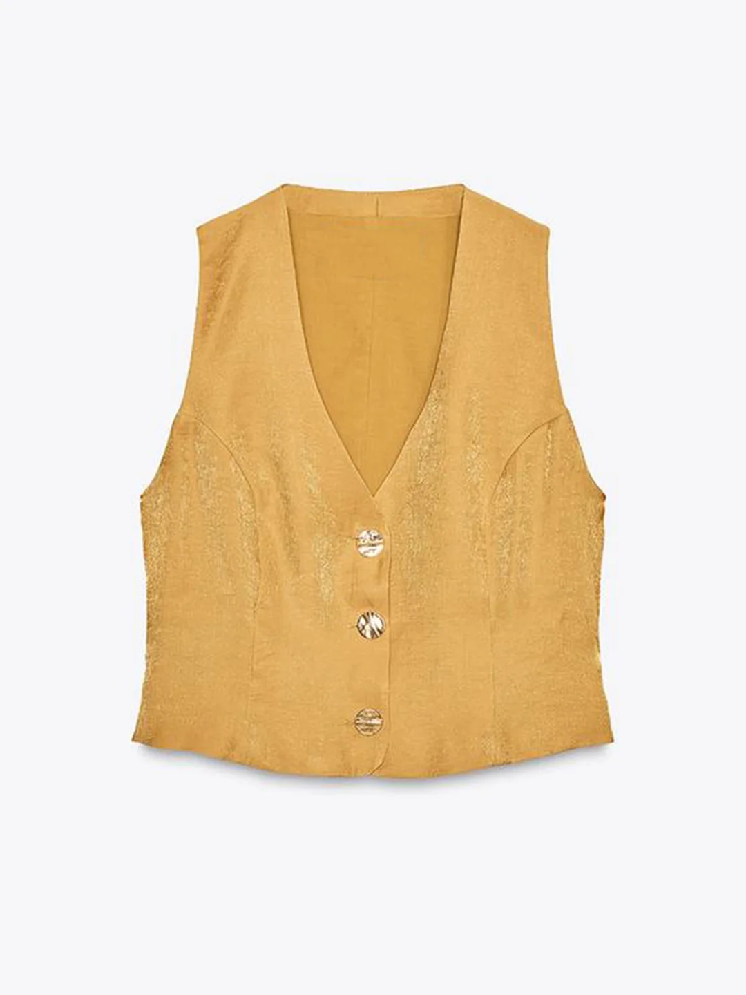 

Gold Button Decorated Silk Satin V-Ne Svel Women's Vest Top Faionable Versatile Polyester Fiber Summer Regular Fit