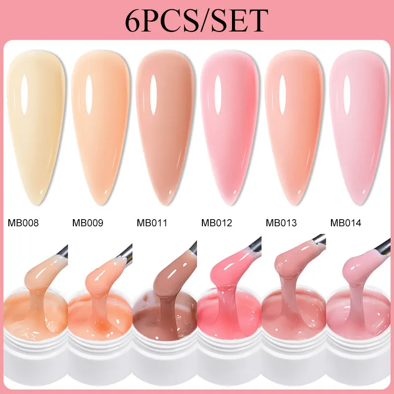 MEET ACROSS 6 Teile/satz Klar Rosa Nude Milch Weiß Verlängerung Gel Nagellack 20 ml Finger Verlängern Nail art Gel Für Nägel Maniküre