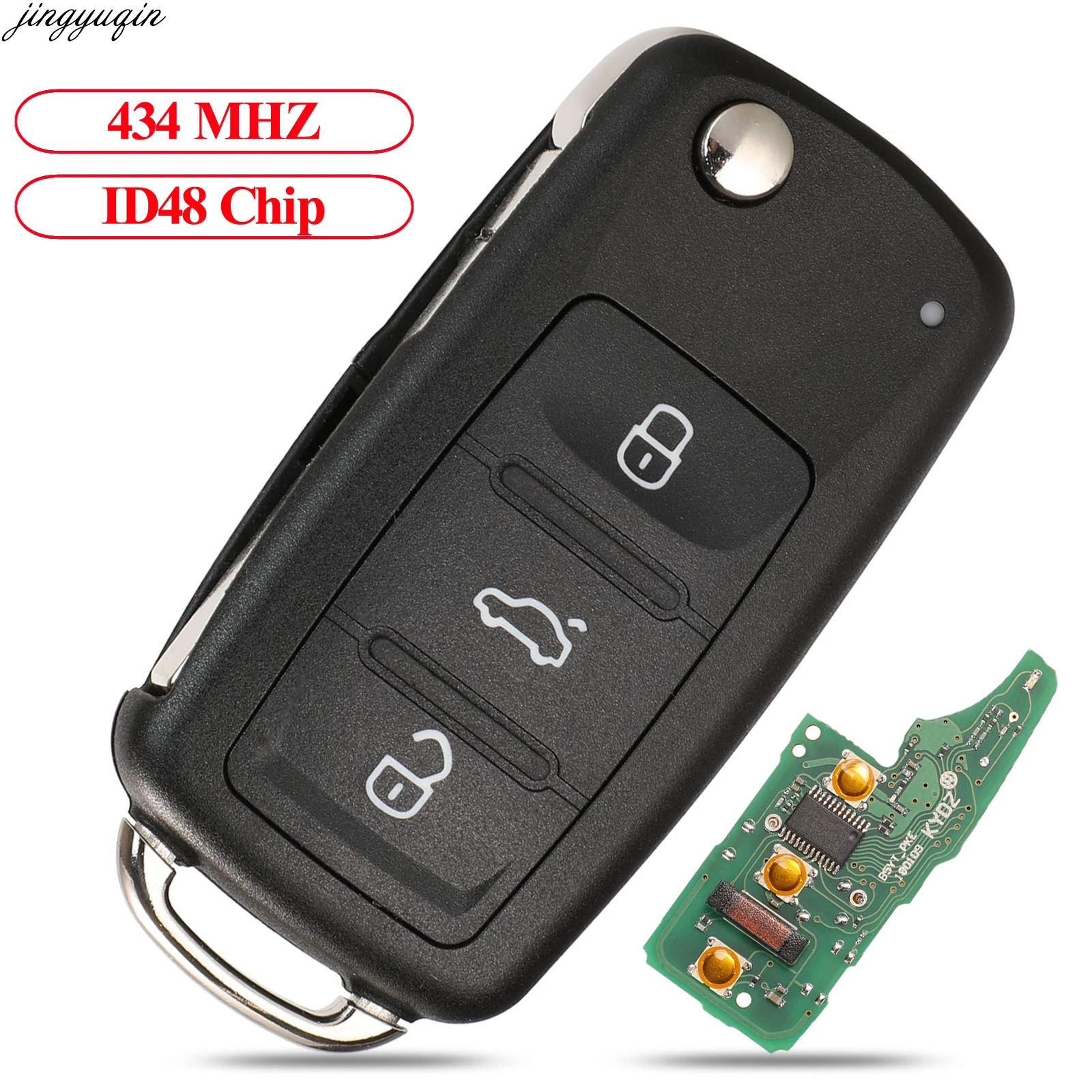 Jingyuqin 3BTN Remote Keyless go Car Key 434MHZ ID48 Chip For VW Caddy Eos Golf Jetta Beetle Polo Tiguan Touran 5K0837202Q/AD/AJ