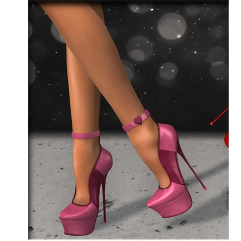 레드 버클 슬립온 플랫폼 펌프스 얇은 하이힐 포인티드 토 패션 섹시 쿨 2025 여름 큰 사이즈 여성 신발