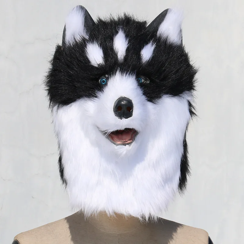 

Cute Plush Animal Erha Headset Latex Husky Mask Halloween Cosplay Funny Party Mask