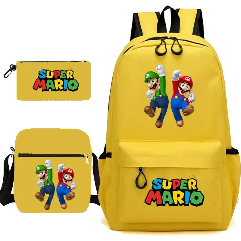 Mario Cartoon Backpack Elementary and Middle School Students Schoolbag Backpack Three-piece Set Single Shoulder Bag Pencil Case