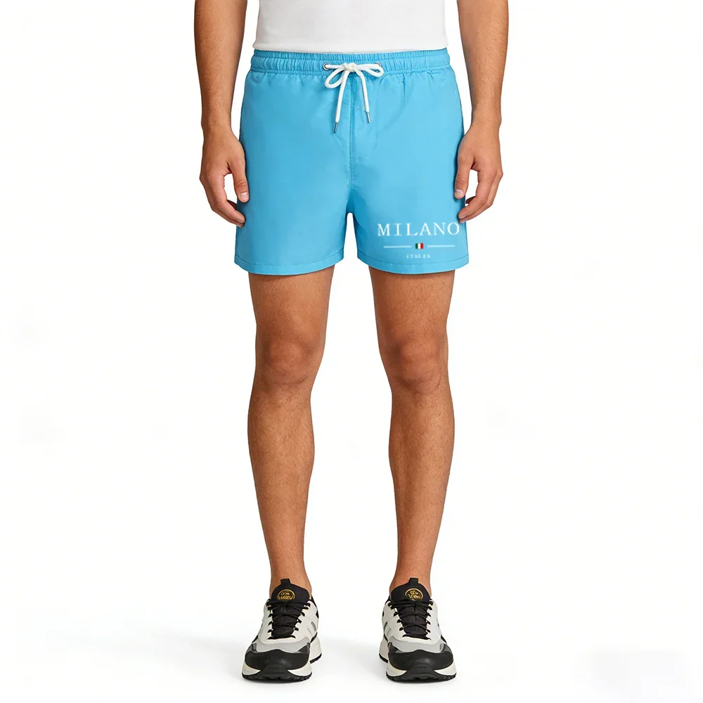 

New Summer Multi-color Sports Shorts with Milan Print, Versatile Quick-dry Casual Five-inch Shorts for Men