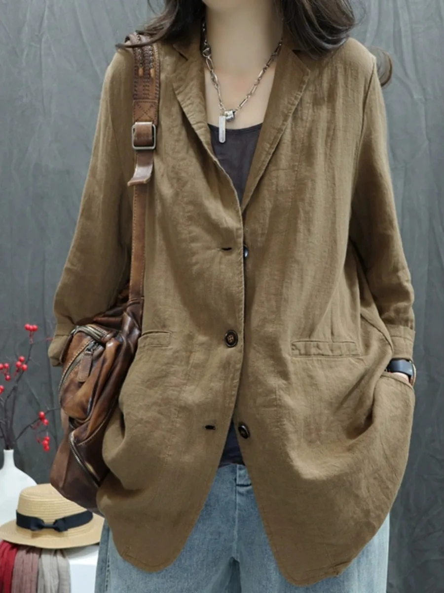 Retro Linen Suit Jaet Women's Autumn 2025 New Faion Casual Versatile Mid-Length West Coat Open Cardigan Top