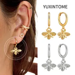 925 Sterling Silver Needle Vintage Bee Pendant Earrings Fashion Insect Stud Earrings For Women Fine Jewelry Gifts Pendientes