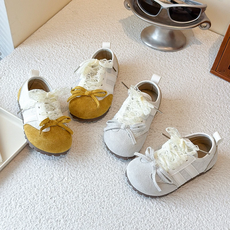 

Детская повседневная обувь, весенне-осенние новые туфли на плоской подошве для девочек, кружевная лоскутная универсальная детская модная школьная обувь принцессы с мягкой подошвой