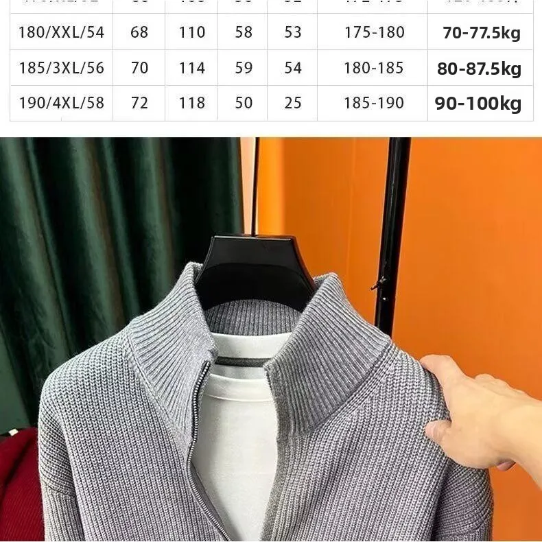

Zippered Color Knitwear Men's Slim Fit Zip Cardigan Stand Collar Autumn Winter Outerwear Casual Faion Polyester Fiber