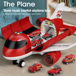 Large Airplane Model With Lightds Inertia Police Car Kids Storage Passenger Airplane Boy Simulation Plane Multifunctional Toys