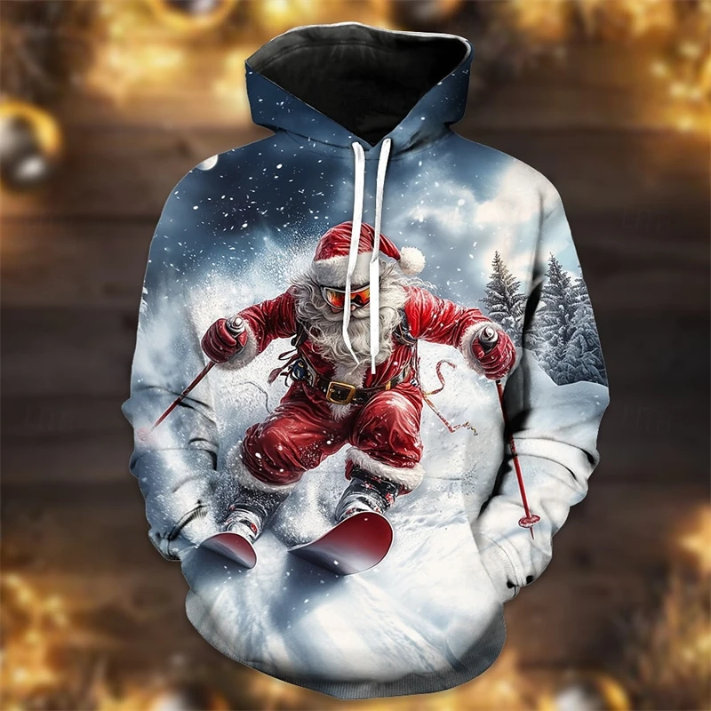 

Fashion Santa Claus Pattern Hoodies Spring Autumn Long Sleeve 3D Printed Christmas Hoodie Mens Trend Casual Oversized Sweatshirt