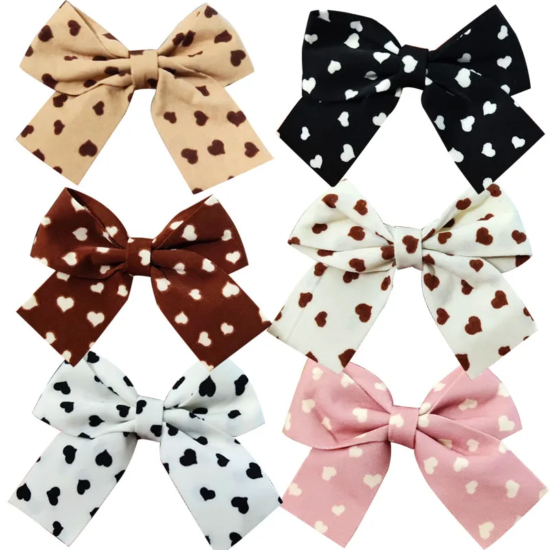 200PCS/LOT Pincer Barrette Fabric Art Bow Tie Hairpins LOVE Printing Hair Clip For Girls Pin Tiaras Baby Hair Accessories