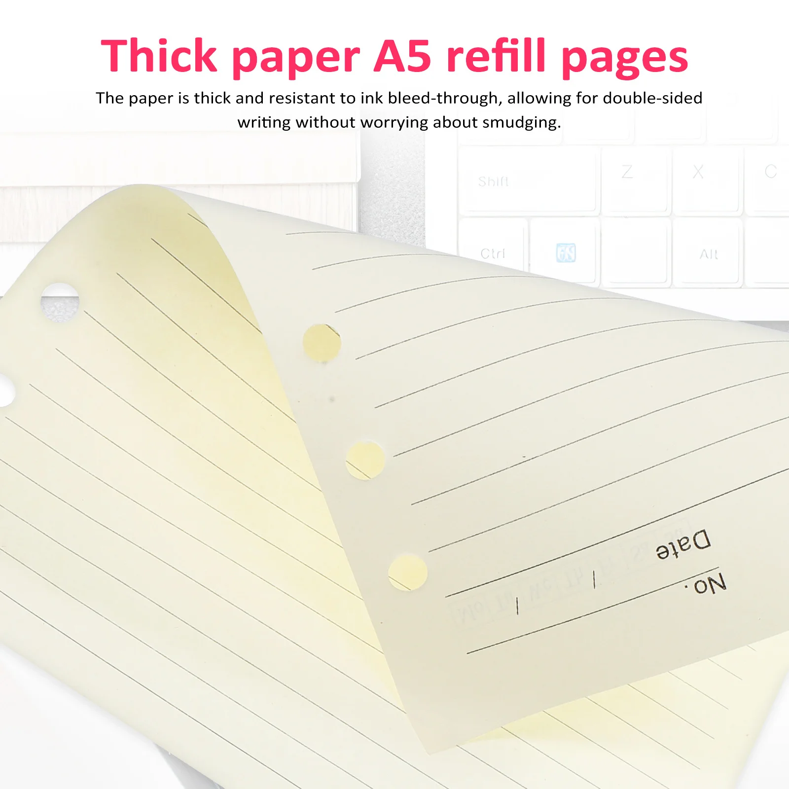 4 pçs a5 folha solta bloco de notas recarga papel grosso forrado grade gráfico escritório estudo planejador inserções 6 buraco notebook