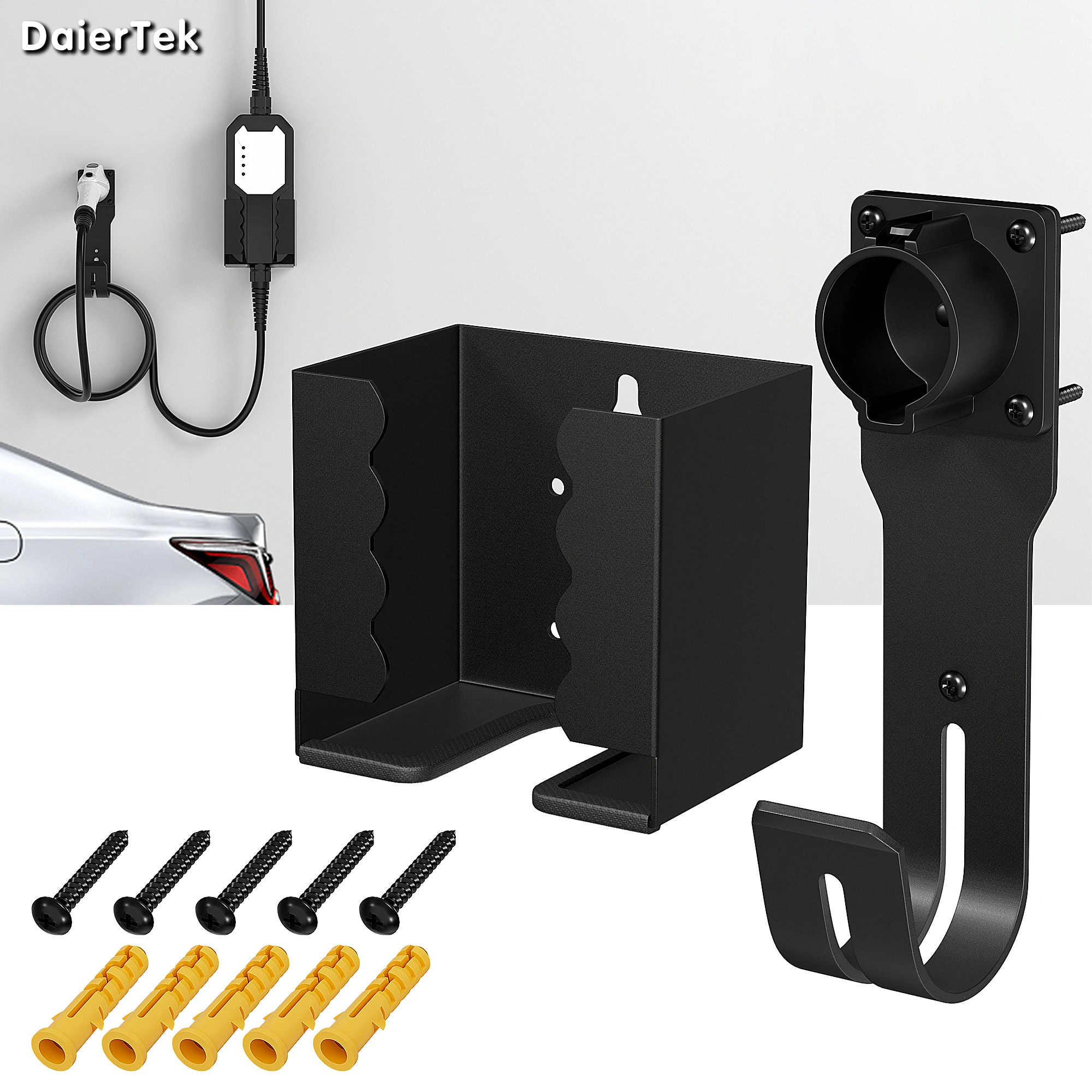 EV Charger Holder Wall Mount Kit EV Charger Holster Dock for SAE J1772 Connector J-Hook EV Charger Cable Holder EV Charging Box