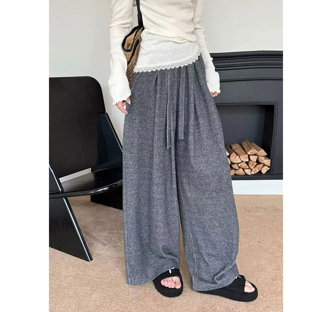 

Show High Glutinous Rice Pants Slacks 2025 Autumn and Winter Retro Elastic Waist Wide-leg Versatile Slacks