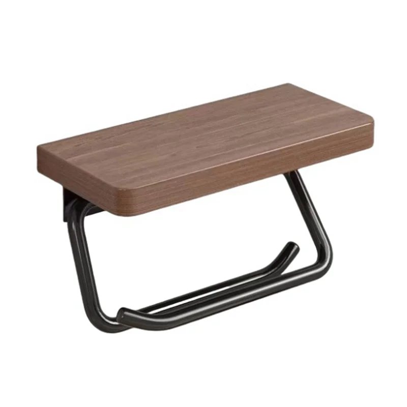 

A01F-Double Paper Holder With Shelf Wood Wall Mounted WC Holders Toilet Paper Towel Rack For Bathroom Kitchen