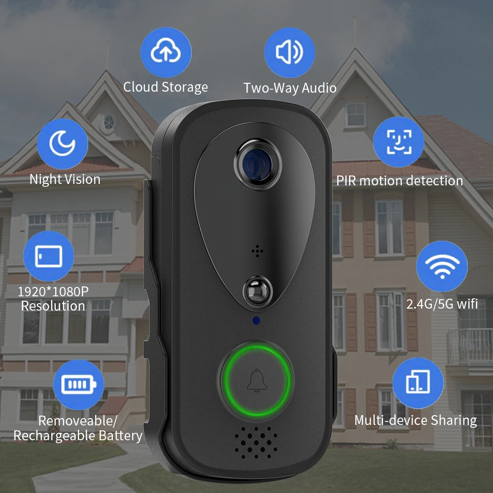 5G 2.4G WiFi Video Doorbell 1080P Tuya Smart Outdoor Wireless Intercom Rainproof Wireless Camera with USB Power Ringing Bell