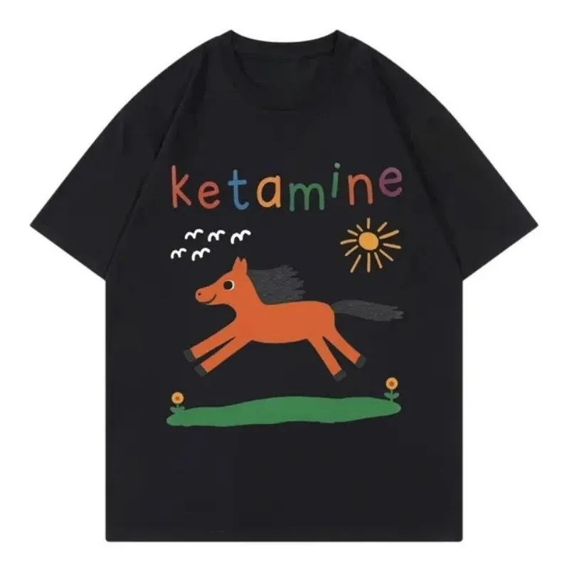 Funny Ketamine Horse Meme Top for Women Harajuku Y2k O-Neck Tee New Summer Fashion Breathable Short Sleeve Casual Aesthetic Tee