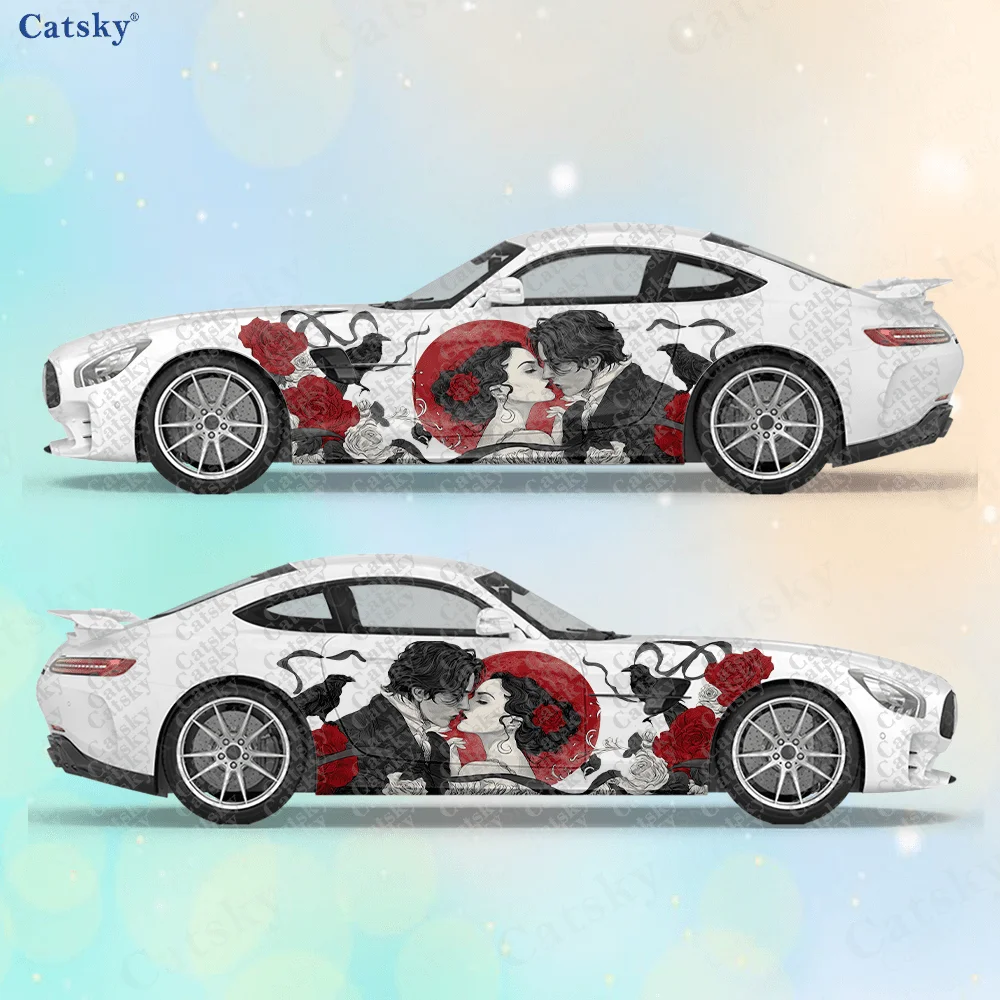 

Наклейка на боковую часть автомобиля, 2 шт., «Поцелуй под луной», самоклеящаяся, из ПВХ, водонепроницаемая и устойчивая к царапинам, аксессуар для автомобиля, подарок