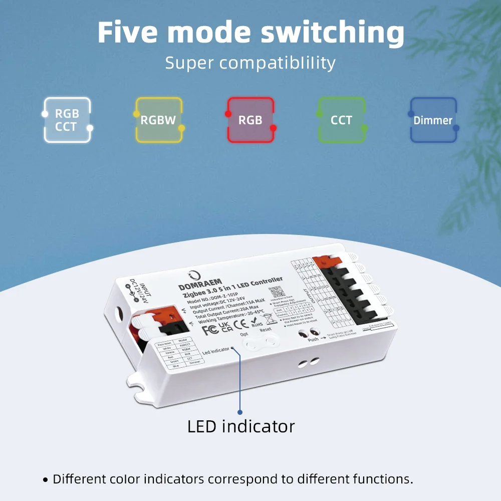 وحدة تحكم بشريط LED Domraem Zigbee3.0 RGBCCT RGB RGBW 5 في 1 12 فولت - 24 فولت 20 أمبير ذكية تعمل مع SmartThings Alexa Google Home #3