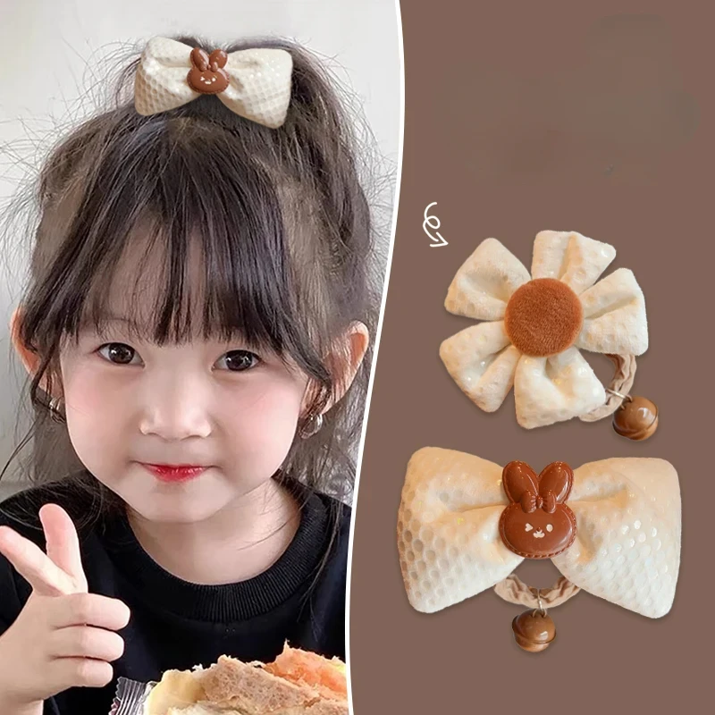 2024 New Children Flower Bell Ornament Elastic Hair Bands Baby Girls Cute Rabbit Soft Bowknot Rubber Bands Kids Hair Accessories