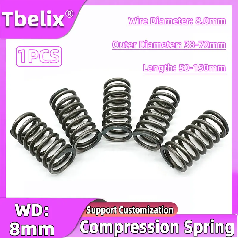 Tbelix 1PCS Compression Springs Spring Cylidrical Coil Compressed Pressure Spring Tension Expanding Spring WD8mm Length 50-150mm