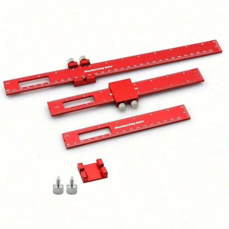 Woodworking Ruler 3Pcs Precision Pocket Metal Slide Rule Inch Metric T Type Scribing Square for Marking Measuring