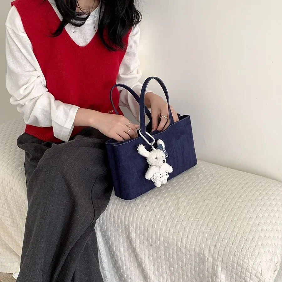 LEFTSIDE Women Korean Fashion Small Faux Suede Soft Handbags and Purses 2024 Winter New Trend Y2K Tote Bag Lady Shoulder Bag