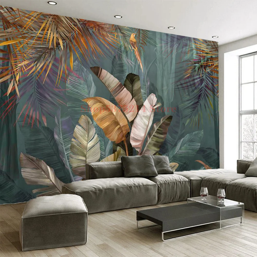 

Nordic Fashion Living Room Wall Renovation Banana Leaves Art Wallpaper Canvas Eco-friendly Home Decor Ornament Sofa Background