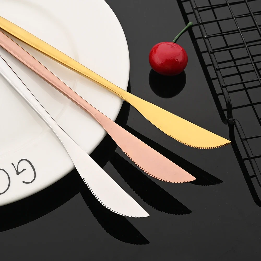 24Pcs Mirror Gold Dinner Knives Stainless Steel Tableware Western Steak Knives Dishwasher Safe For Home Kitchen And Restaurant
