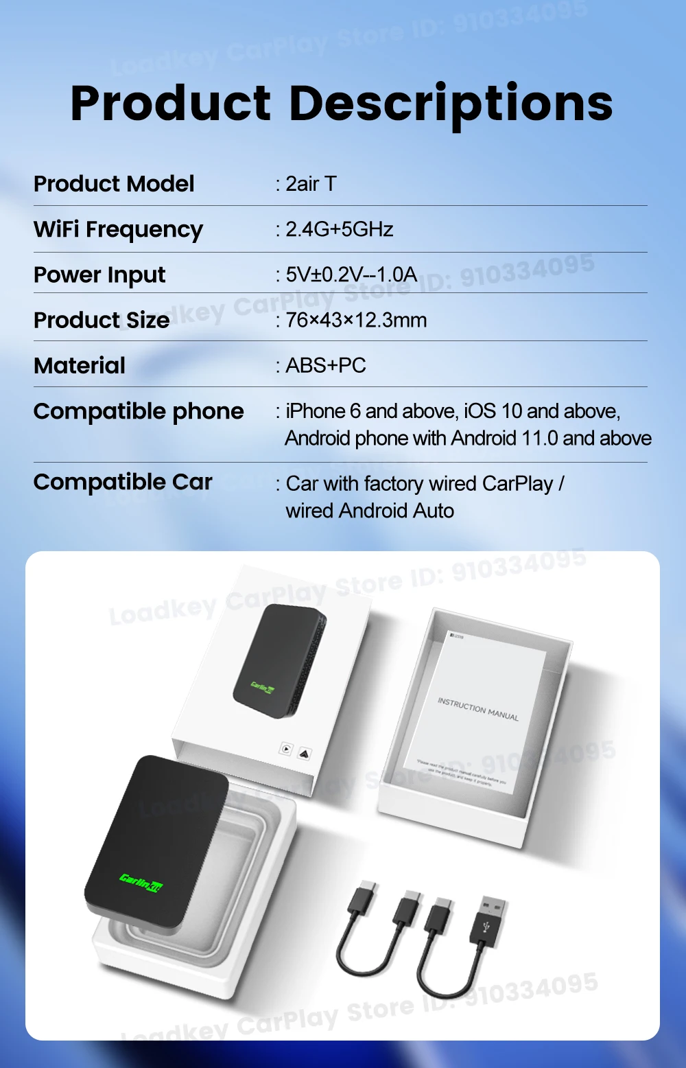 Carlinkit 5.0 2air Wireless CarPlay Android Auto Wireless Adapter 2in1 Plug and Play Auto Connection 5.8Ghz WiFi Bluetooth GPS