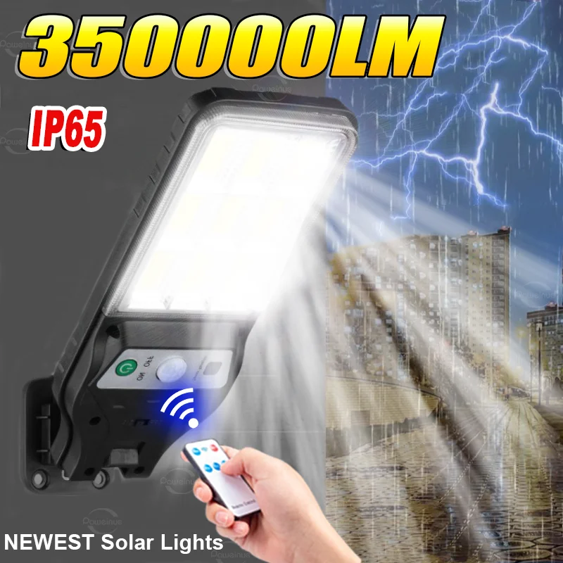 

350000LM Sensor Street Lamp 3 Light Modes Outdoor Waterproof Security Solar Lamps for Garden Patio Path Remote Control Light