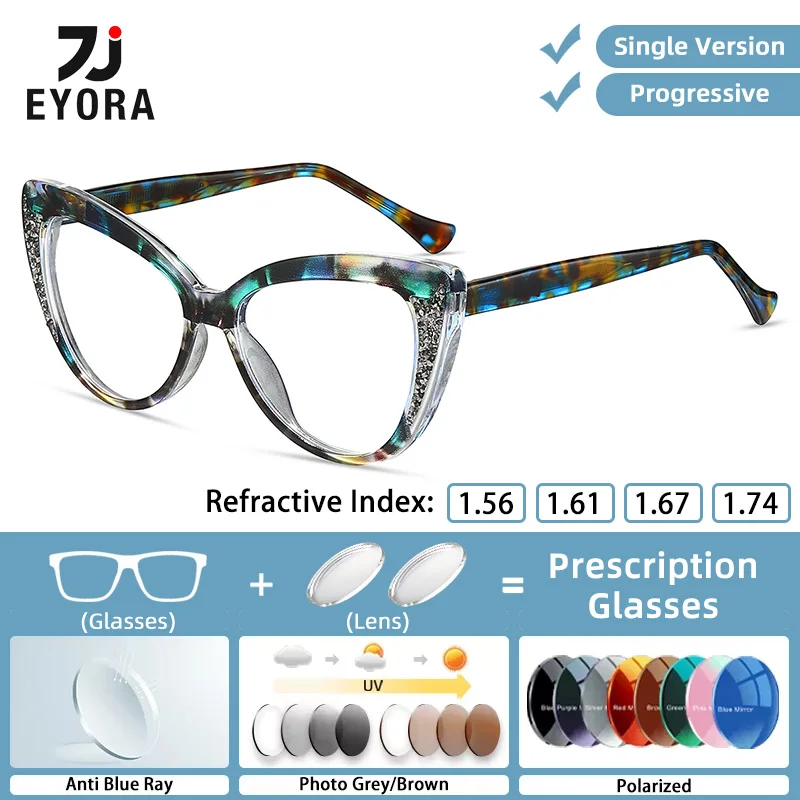 

EYORA Luxury Full Rim TR90 Cat Eye Women Reading Glasses Myopia Eyewear Hyperopia Anti Blue Ray Progressive Photochromic Eyewear