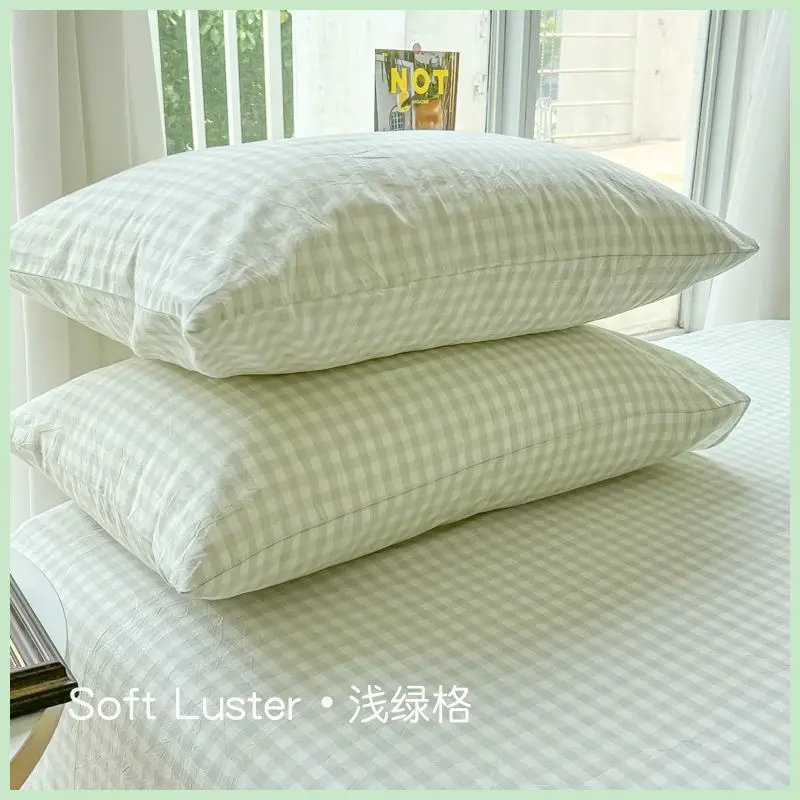 INS Green Grid Pillowcases Soft Pilow Cover NO Filler Simple Sleep Pillowcase Skin-friendly Pillowslip 48x74cm