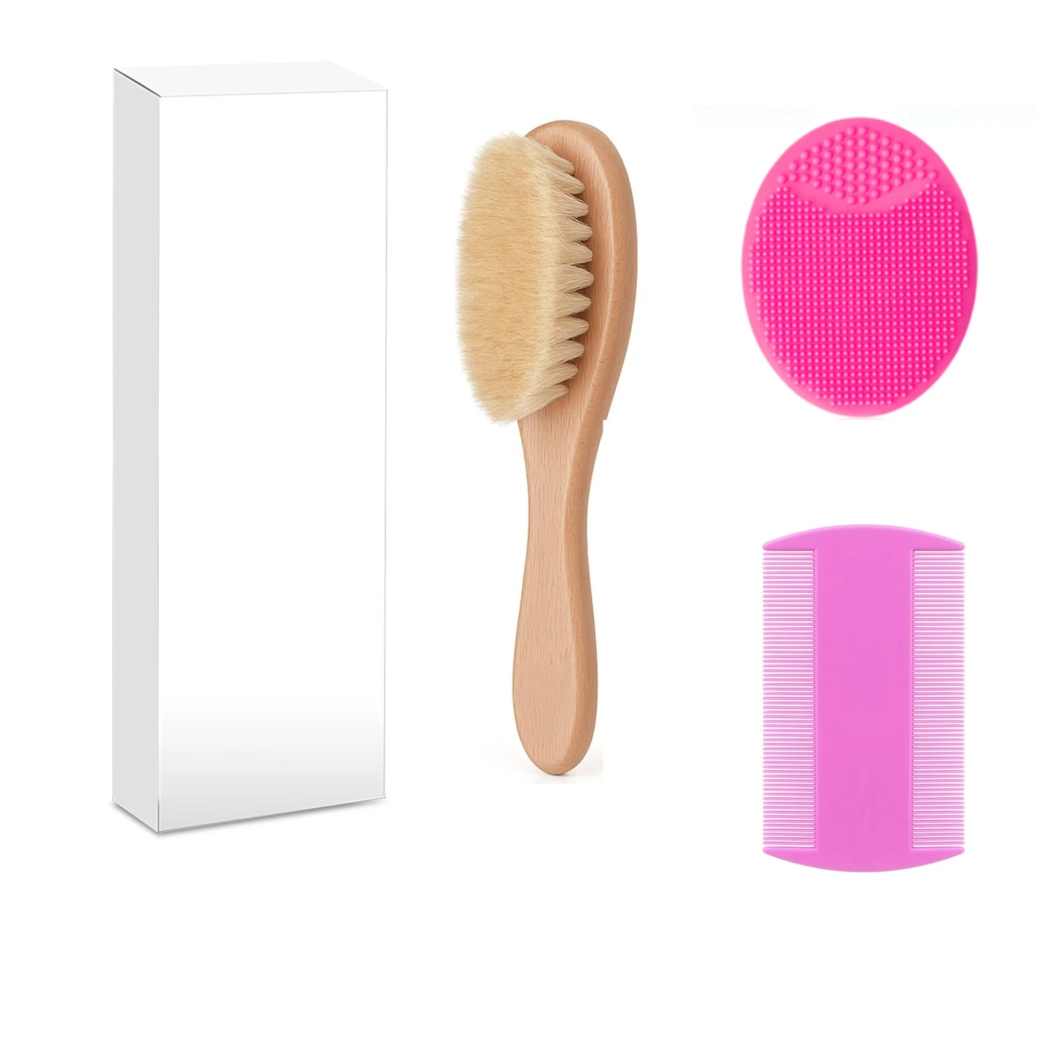 New Cradle Cap Brush and Comb Set with Baby Hair Brush3-Piece Wooden Baby Brush Kit for Newborns and Infants Goat Bristles Brush