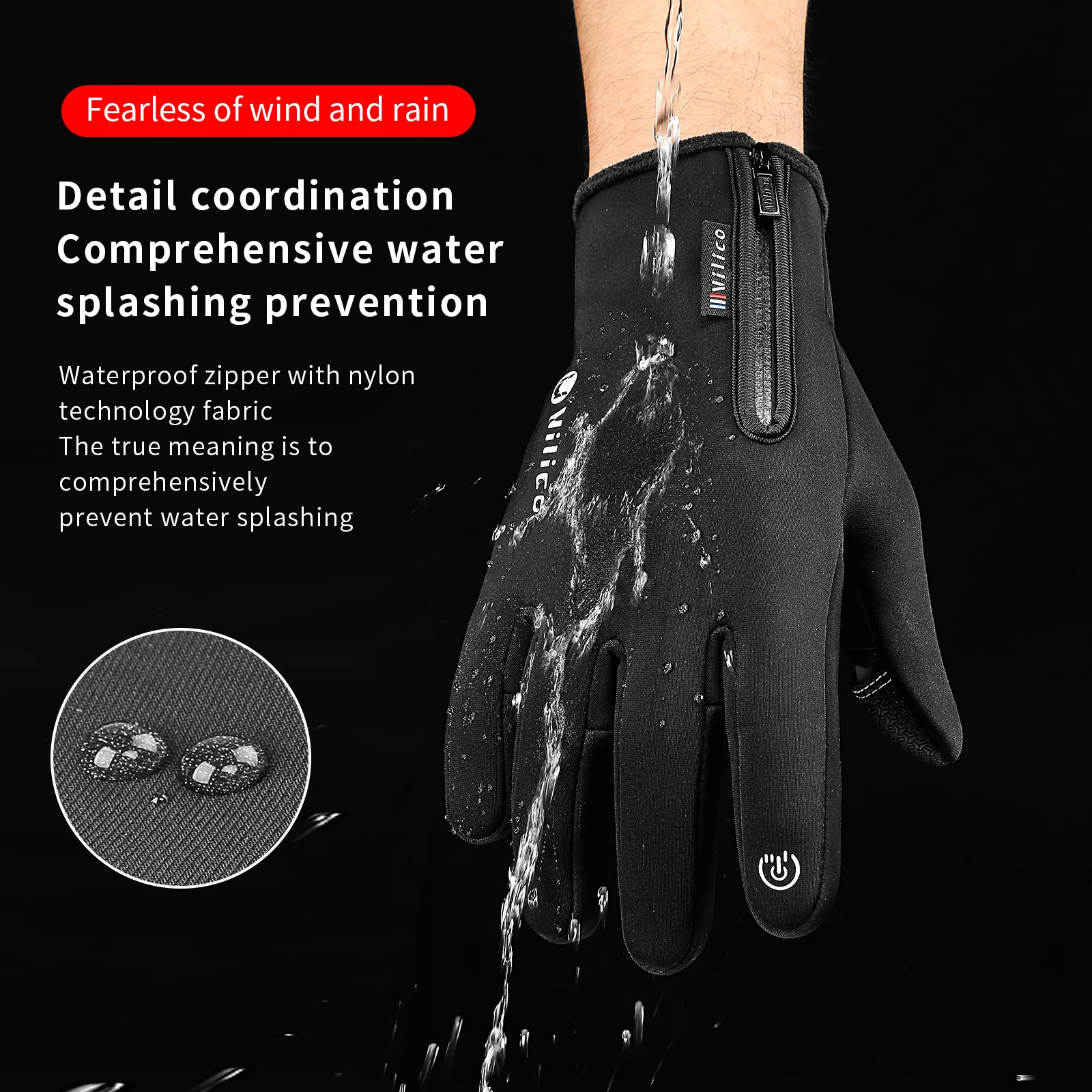 Winter Touchscreen Full‑Finger Gloves, Windproof Warm Gloves with Zipper, Anti‑Slip Palm for Cycling Motorcycle Outdoor Sports