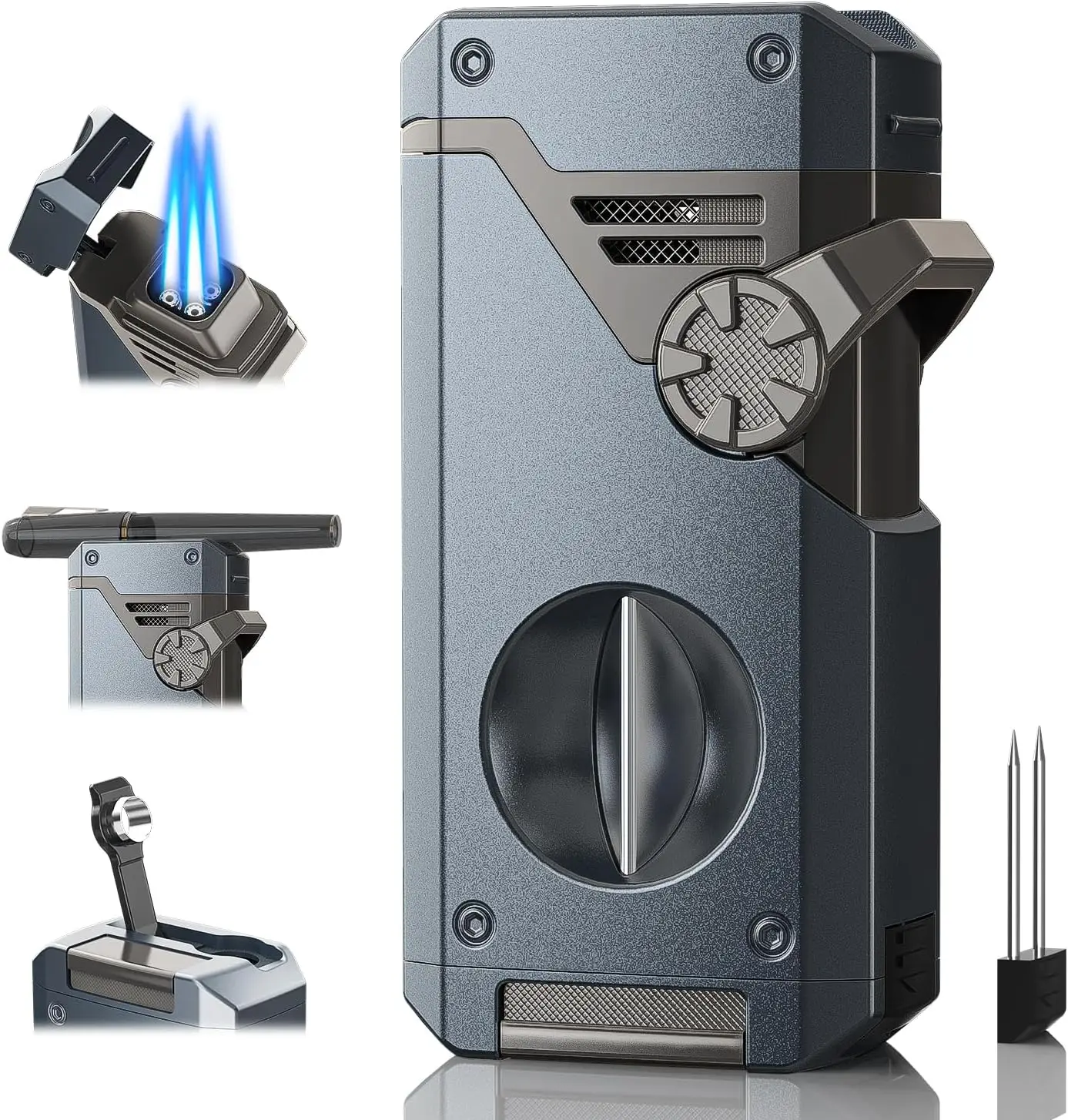 

Многофункциональная зажигалка-фонарь 5-в-1 с регулируемым ветрозащитным пламенем, заправляемая бутаном, элегантный подарок для мужчин и путешествий